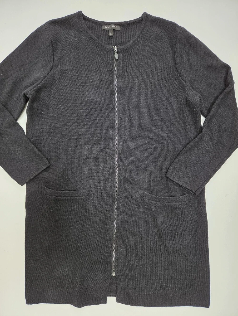 Banana republic long sleeve tunic cardigan zip front black size Large